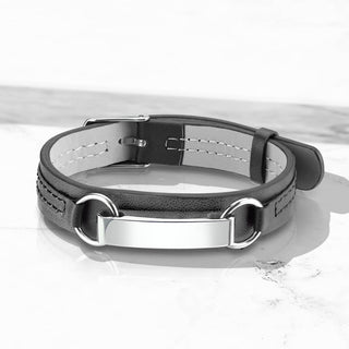 Armband Schwarz Gravurschild Silber