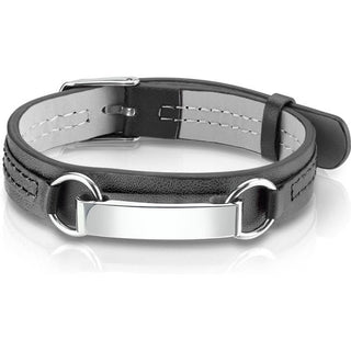 Armband Schwarz Gravurschild Silber