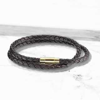 Armband Doppelreihe Braun Geflochten Gold Verschluss Magnet