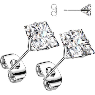 Stud Earring 316L Earring Multi Faceted Square Grid Gem 1 Pair