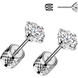 Stud Earring round zirconia prong setting