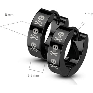 Earring 316L Black PVD Hinged Hoop Earring Three Skulls 1 Pair Clicker