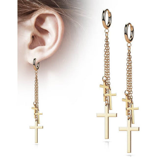 Earring 316L Hinged Hoop Earring 3 Cross Dangle 1 Pair Clicker