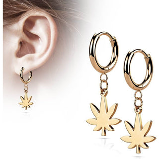 Earring 316L Hinged Hoop Earring Pot Leaf Dangle 1 Pair Clicker