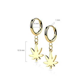 Earring 316L Hinged Hoop Earring Pot Leaf Dangle 1 Pair Clicker