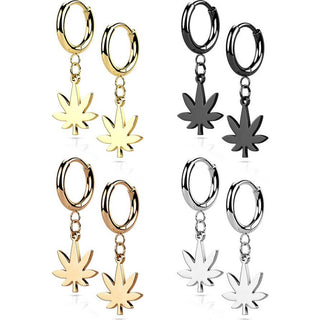 Earring 316L Hinged Hoop Earring Pot Leaf Dangle 1 Pair Clicker