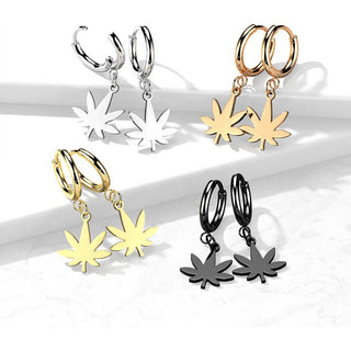 Earring 316L Hinged Hoop Earring Pot Leaf Dangle 1 Pair Clicker