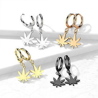 Earring 316L Hinged Hoop Earring Pot Leaf Dangle 1 Pair Clicker