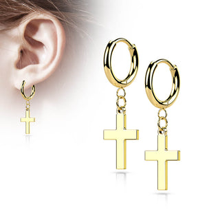 Earring 316L Hinged Hoop Earring Cross Dangle 1 Pair Clicker