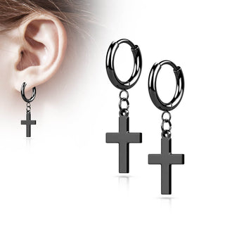 Earring 316L Hinged Hoop Earring Cross Dangle 1 Pair Clicker