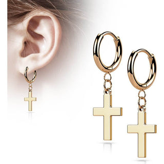 Earring 316L Hinged Hoop Earring Cross Dangle 1 Pair Clicker