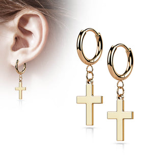 Earring 316L Hinged Hoop Earring Cross Dangle 1 Pair Clicker