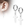 Earring 316L Hinged Hoop Earring Cross Dangle 1 Pair Clicker