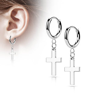 Earring 316L Hinged Hoop Earring Cross Dangle 1 Pair Clicker