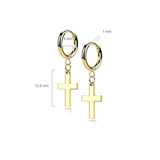 Earring 316L Hinged Hoop Earring Cross Dangle 1 Pair Clicker