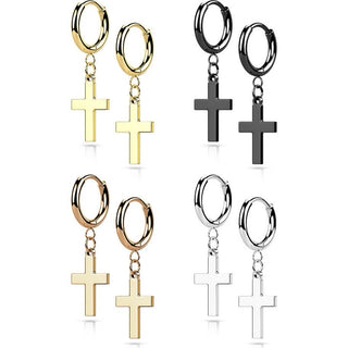 Earring 316L Hinged Hoop Earring Cross Dangle 1 Pair Clicker