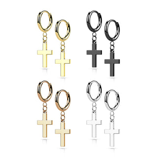 Earring 316L Hinged Hoop Earring Cross Dangle 1 Pair Clicker