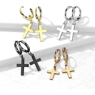 Earring 316L Hinged Hoop Earring Cross Dangle 1 Pair Clicker