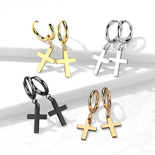Earring 316L Hinged Hoop Earring Cross Dangle 1 Pair Clicker