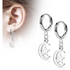 Earring 316L Hinged Hoop Earring Moon and Star Dangle 1 Pair Clicker