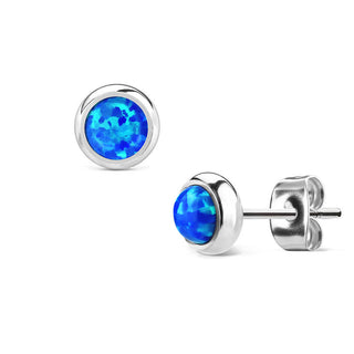 Ohrstecker Opal Rund Silber