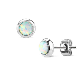 Ohrstecker Opal Rund Silber