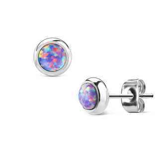 Ohrstecker Opal Rund Silber