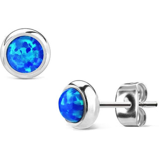 Ohrstecker Opal Rund Silber