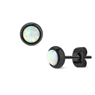 Ohrstecker Opal Rund Schwarz