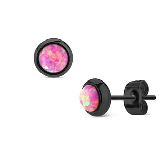 Ohrstecker Opal Rund Schwarz