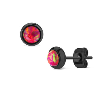 Ohrstecker Opal Rund Schwarz