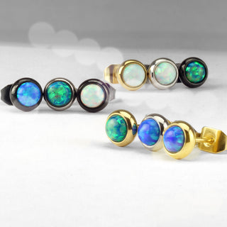 Ohrstecker Opal Rund Schwarz