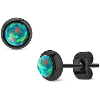 Ohrstecker Opal Rund Schwarz
