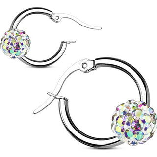 Earring 316L Hoop Earrings Colored Crystal Ball 1 Pair