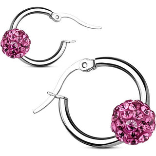 Earring 316L Hoop Earrings Colored Crystal Ball 1 Pair