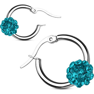 Earring 316L Hoop Earrings Colored Crystal Ball 1 Pair