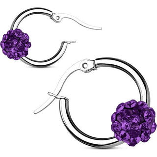 Earring 316L Hoop Earrings Colored Crystal Ball 1 Pair