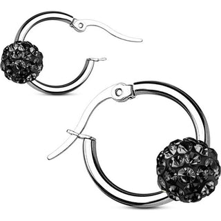 Earring 316L Hoop Earrings Colored Crystal Ball 1 Pair