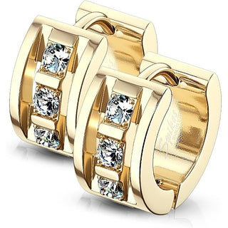 Earring 316L Hinge Action Hoop Earrings 3 CNC Set Clear Cubic Zirconia 1 Pair Clicker
