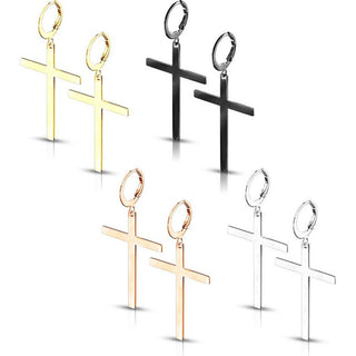 Earring 316L Hoop Earrings with Cross Dangle 1 Pair Clicker