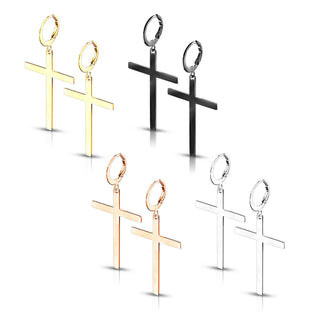 Earring 316L Hoop Earrings with Cross Dangle 1 Pair Clicker
