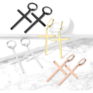 Earring 316L Hoop Earrings with Cross Dangle 1 Pair Clicker