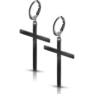Earring 316L Hoop Earrings with Cross Dangle 1 Pair Clicker