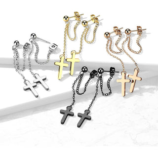 Ohrstecker Kreuz Kette beweglich