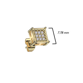 Stud Earring 316L Square Stud Earrings CNC Cubic Zirconia Center 1 Pair