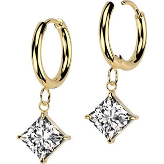 Earring square zirconia dangle
