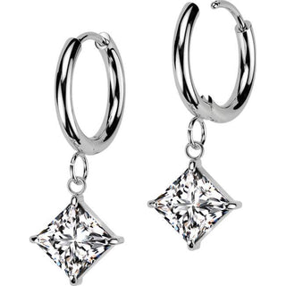 Earring square zirconia dangle