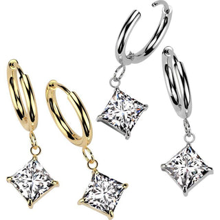 Earring square zirconia dangle