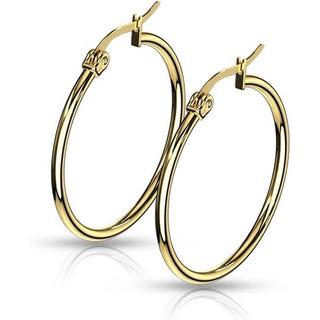 Hoop Earring 316L Gold IP Round Hoop Earrings 1 Pair