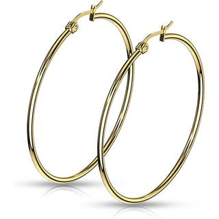 Hoop Earring 316L Gold IP Round Hoop Earrings 1 Pair